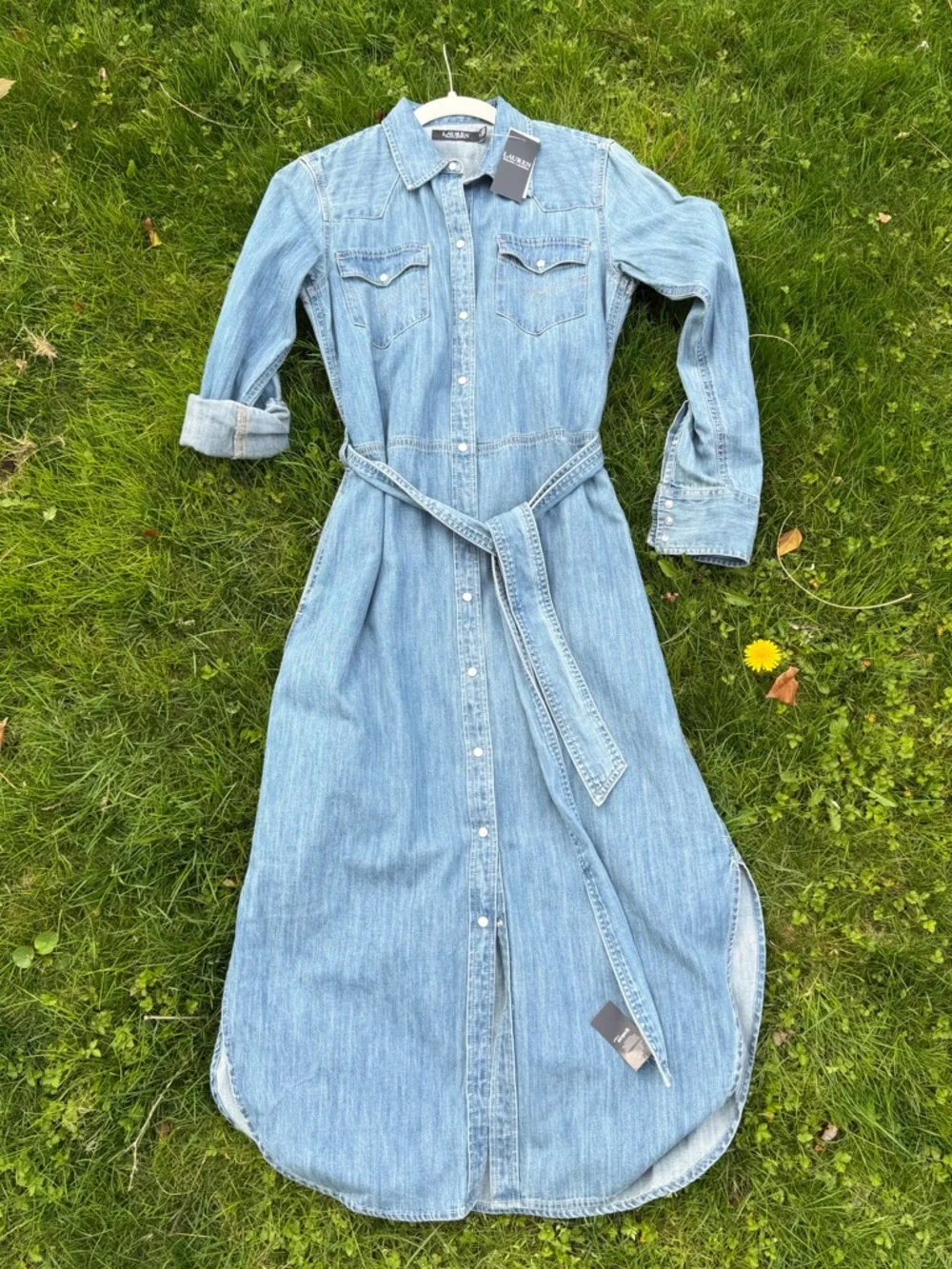 NWT Ralph Lauren Western Denim Pearl Snap Dress in Desert Sky chambray sz 8 - Picture 2 of 12